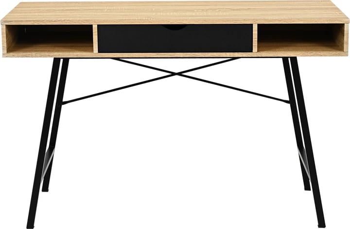 Tavolinë zyre Yamin, ngjyrë lisi-me këmbë metalike të zeza, 120x48x76cm