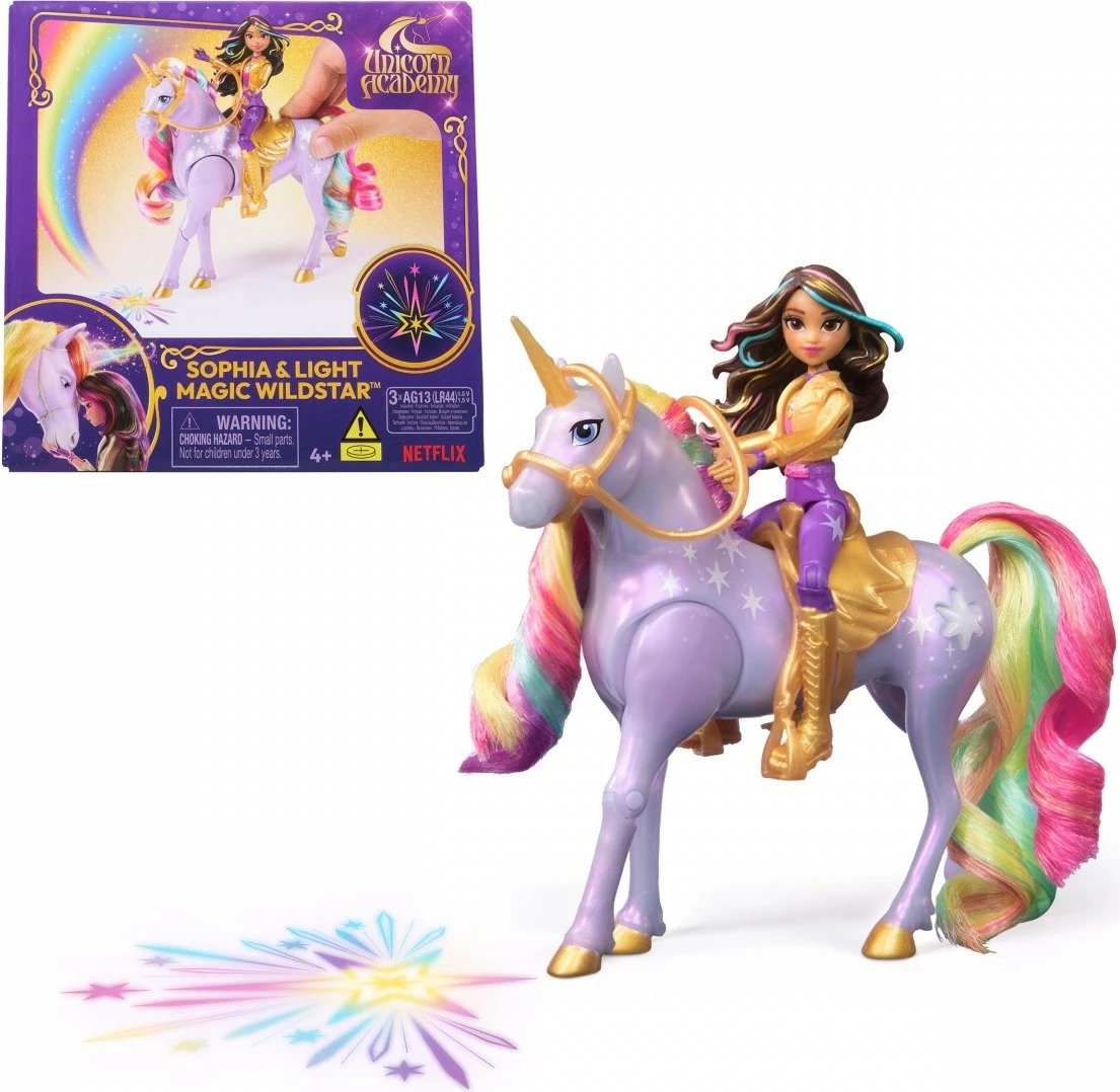 Set lodrash Unicorn Academy Spin Master Sophia dhe Wildstar me efekte drite, për vajza