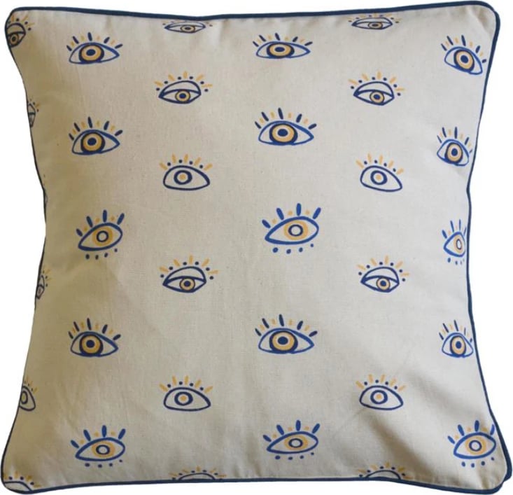 Jastëk dekorativ Eyes, pambuk, 45x45cm, bardhë-blu