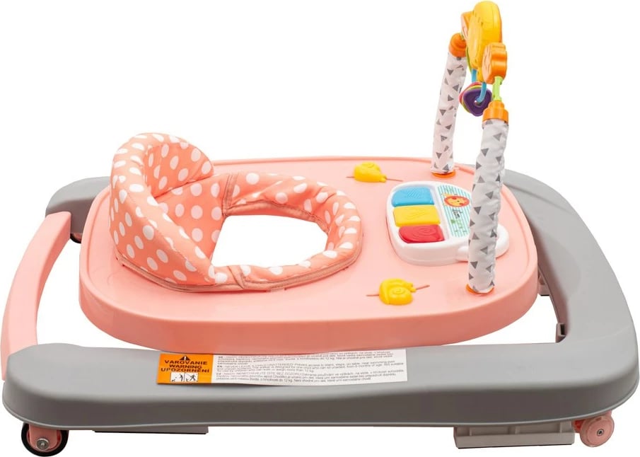 ecëse për bebe, NEW BABY, Forest Kingdom, rrota silikoni, lartësi e rregullueshme, piano dhe hark lodrash, rozë