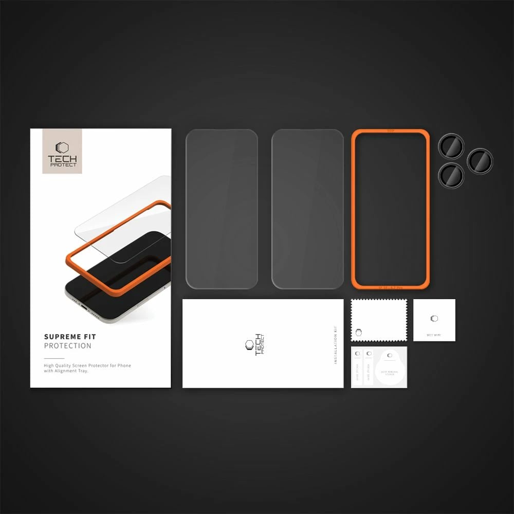 Set mbrojtës Tech-Protect Supreme, për iPhone 16 Pro, 3 copë, Transparent