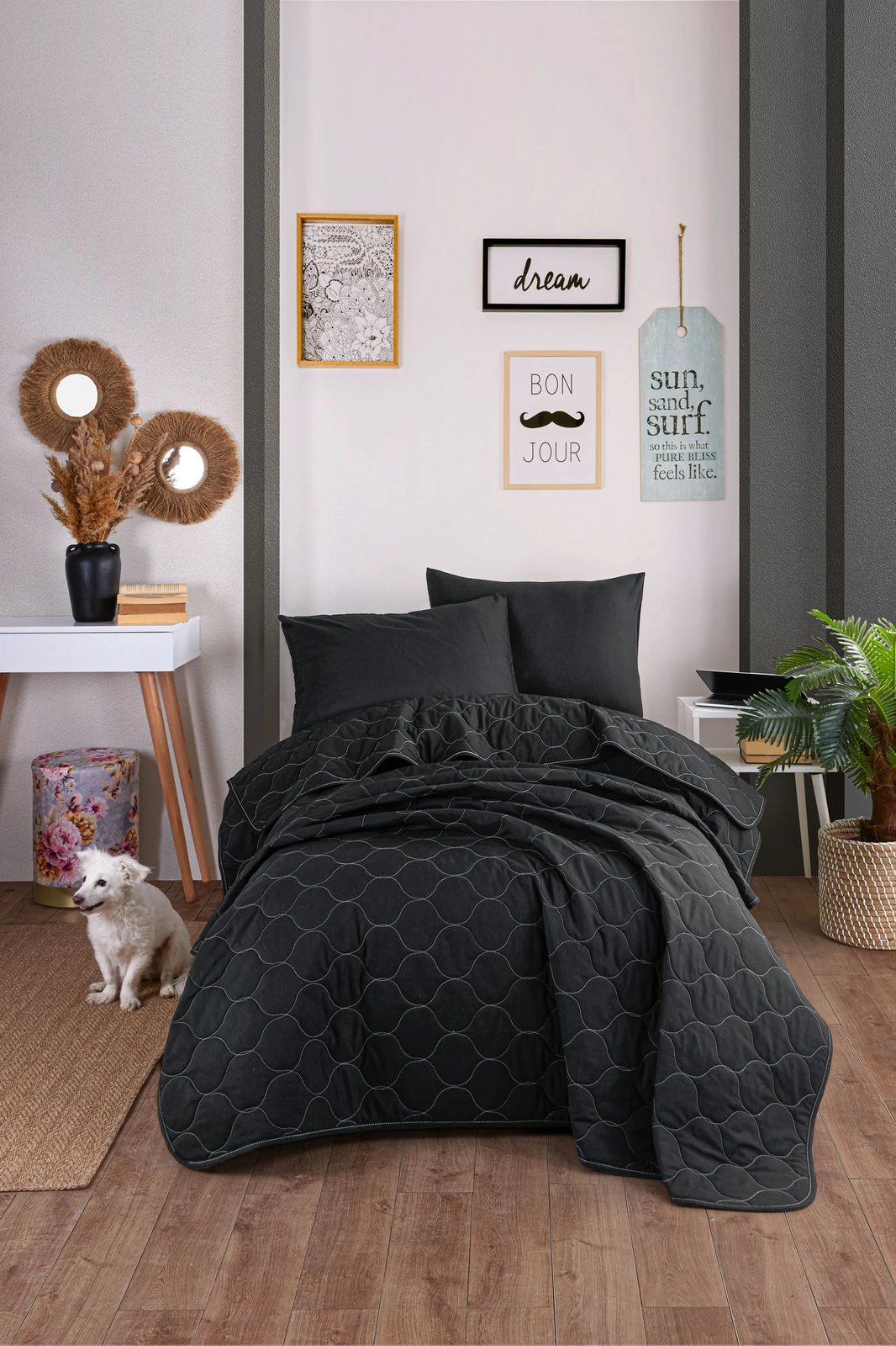 Set mbulesë krevati teke, ngjyrë e zezë, L'essentiel