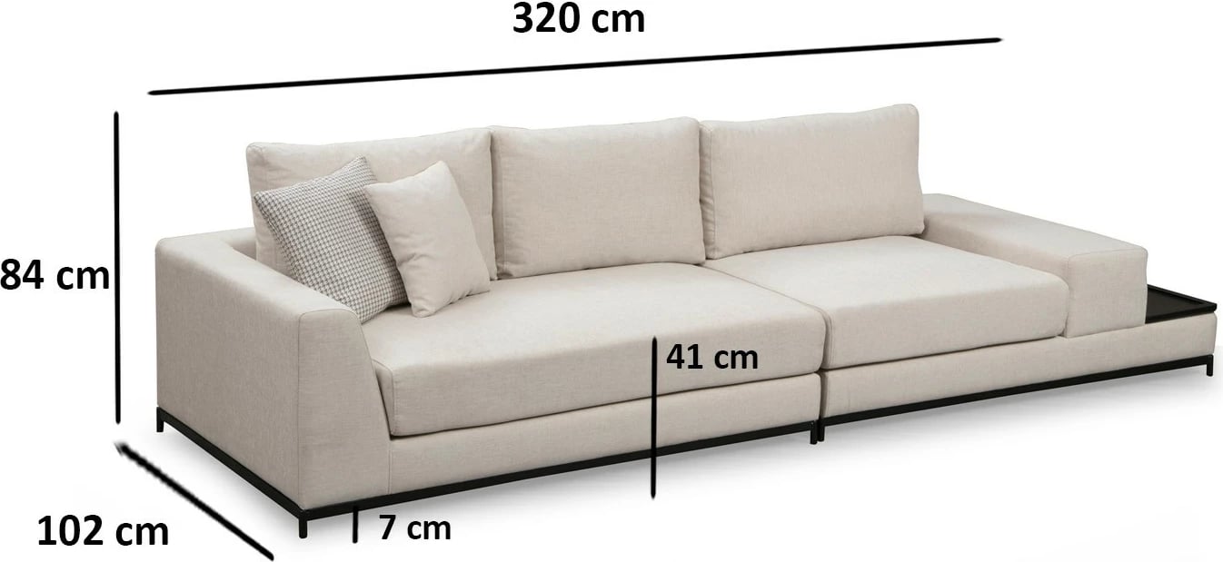 Divan katër vendesh, ngjyrë bezhë, me tavolinë anësore, Atelier del Sofa