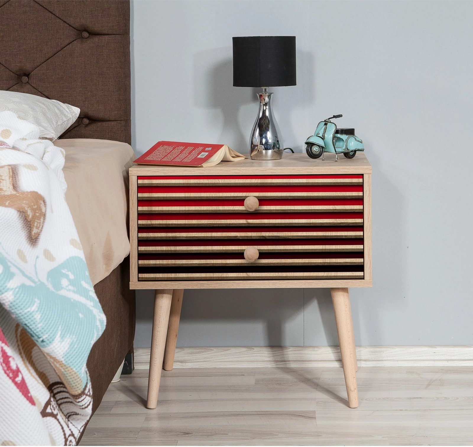 Komodinë moderne Hanah Home, dy sirtarë, ngjyrë lisi Sonoma, 60x61x40cm