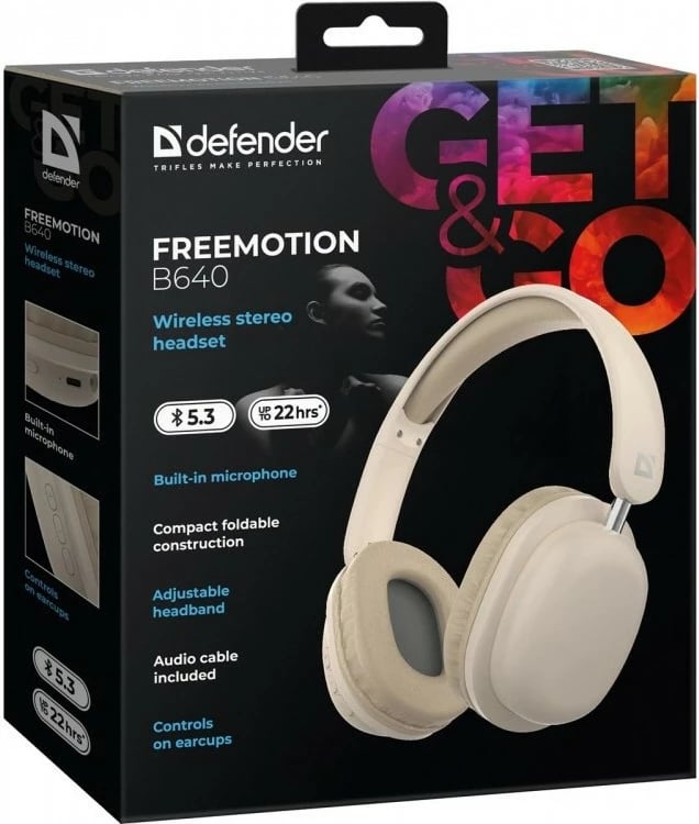 Kufje wireless Defender FreeMotion B640, Bluetooth 5.3, Stereo, Bezhe Kufje wireless Defender FreeMotion B640, Bluetooth 5.3, Stereo, Bezhe