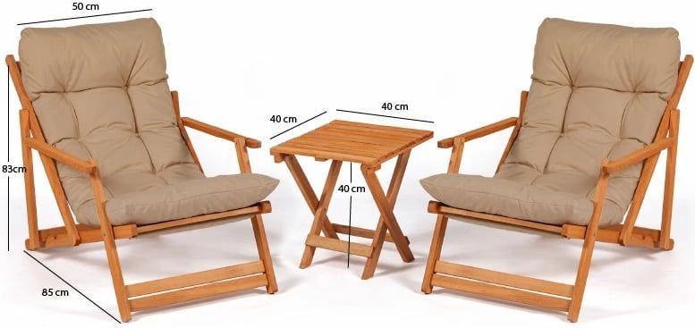 Set tavolinë me karrige për oborr, 3 pjesë, ngjyrë kafe/natyrale, My007