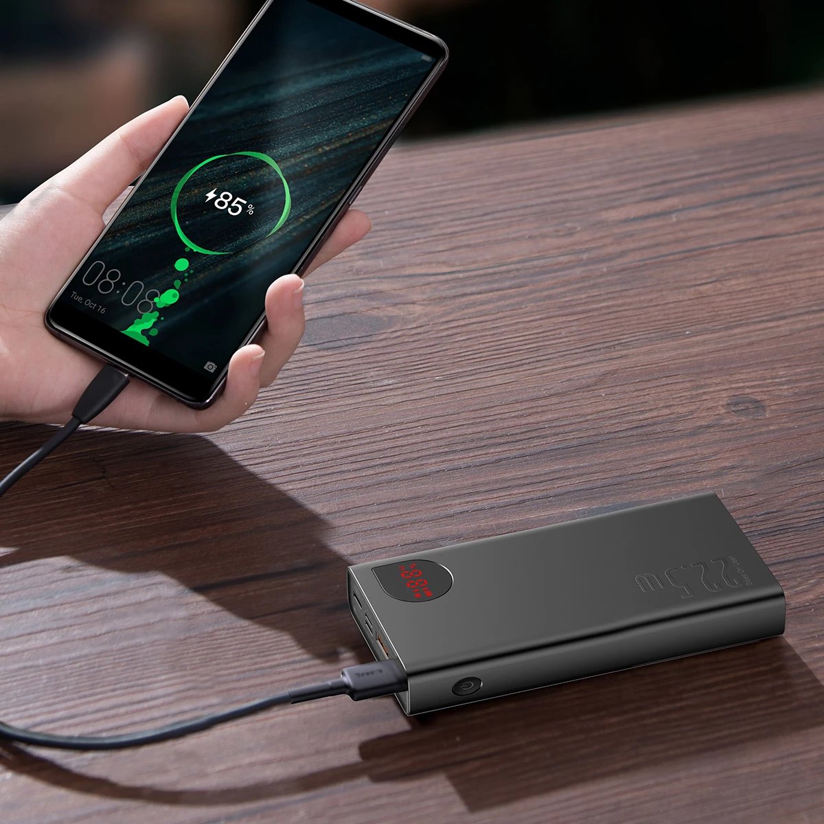 Powerbank Baseus Adaman 20000mAh, 22.5W, me kabllo USB-A në USB-C, e zezë