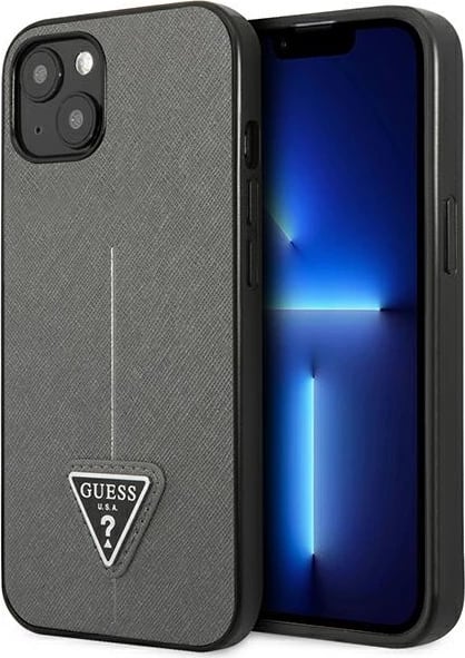 Mbështjellës Guess Saffiano Triangle për iPhone 13 mini, Hardcase, Argjendtë