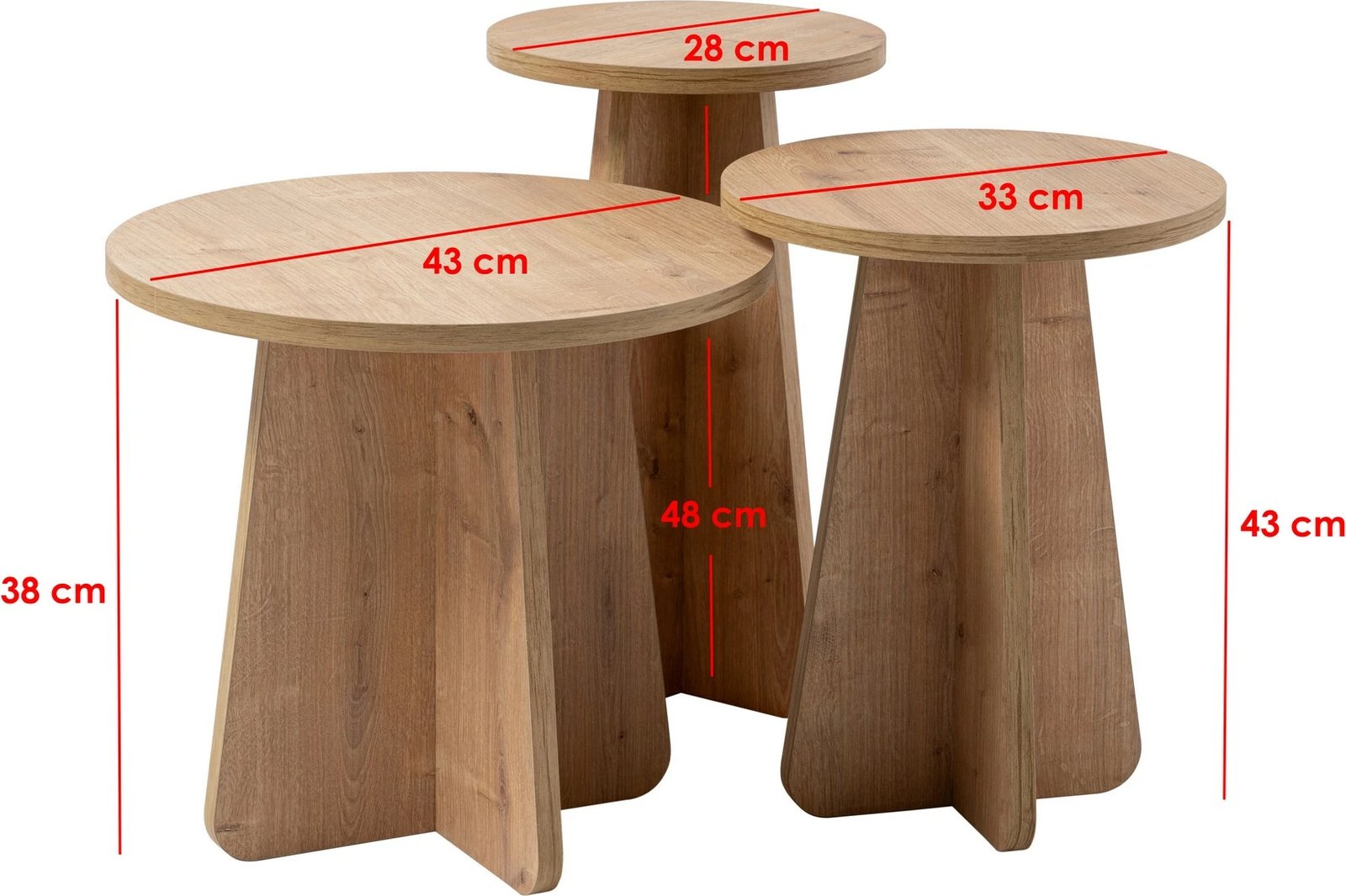 Set tavolinash të vendosshme (3 copë), Nordure, Lume - ngjyrë lisi Sapphire