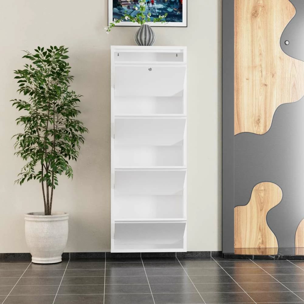 Dollap këpucësh Skye Decor, metal, 4 pjesë, me kyç, e bardhë