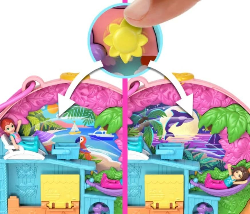 Set lodrash Polly Pocket Mattel HWN98, 2 kukulla të vogla, 12 aksesorë, skuteri me qenush