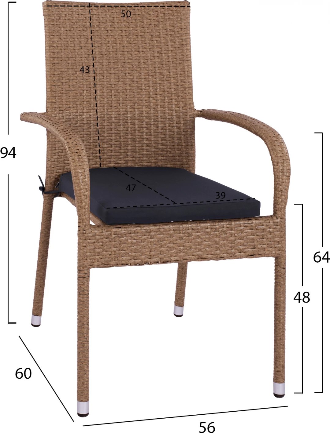 Set tavoline ngrënieje 5 pjesë, tavolinë 150x90 dhe karrige rattan bexh kafe FH11713.02