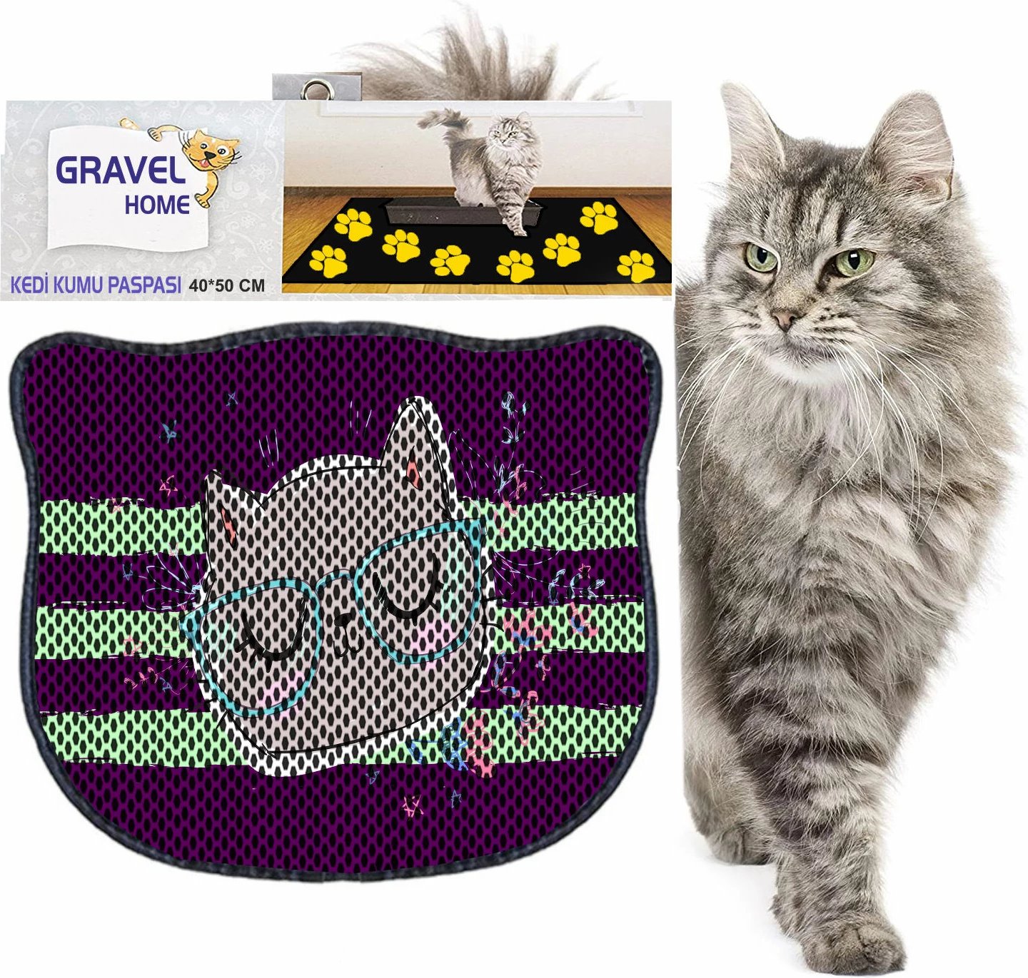 Tapet për rërë mace, shumëngjyrësh, Paws & Whiskers, Kdkafa0006, 40x50cm