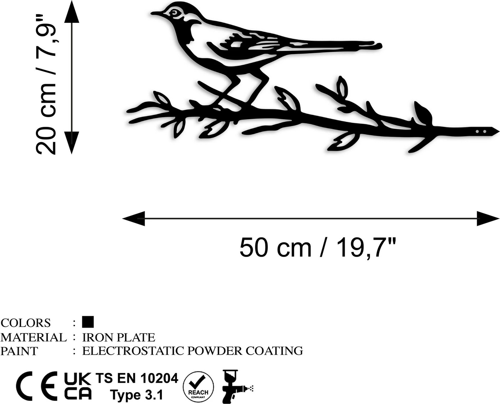 Objekt dekorativ për kopsht, zog në degë, ngjyrë e zezë, Aberto Design