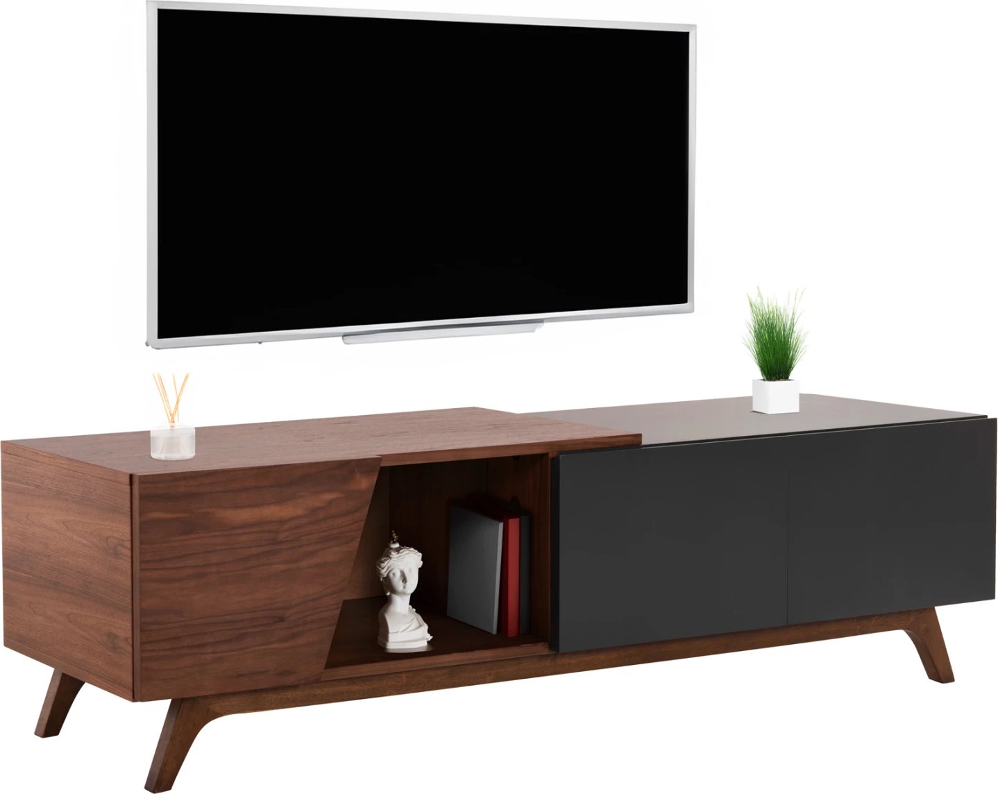 Dollap TV HUDSON MDF me furnir arre, ngjyrë arre dhe gri e errët, 180x40x50H cm