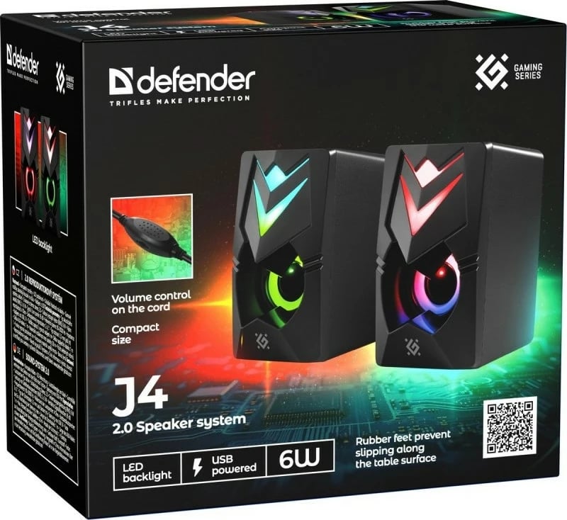 Altoparlantë 2.0 Defender J4 6W USB + AUX me LED, të zeza