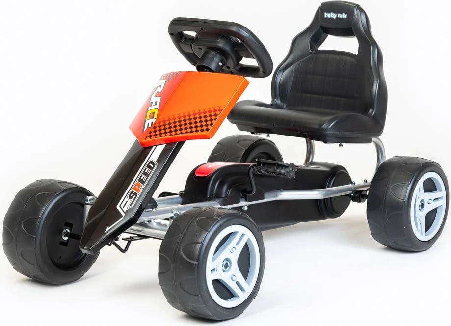 Go-kart me pedale, Baby Mix, Speedy, konstruksion metalik i lehtë, rrota plastike Ø30 cm, marsh përpara/mbrapa me zinxhir, për moshat 3-8 vjeç, e kuqe