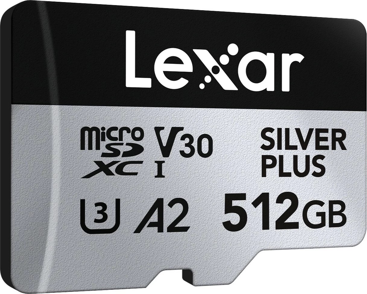 Kartë memorjeje microSD Lexar LMSSIPL512G-BNANG 512GB C10 A2 U3 V30 205/150MB/s Silver Plus, argjendtë, me adapter SD