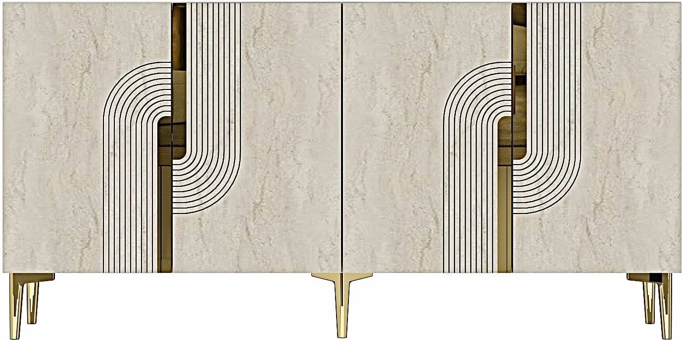 Konsol Skye Decor, Meyra 150, e bardhë, travertin, ari