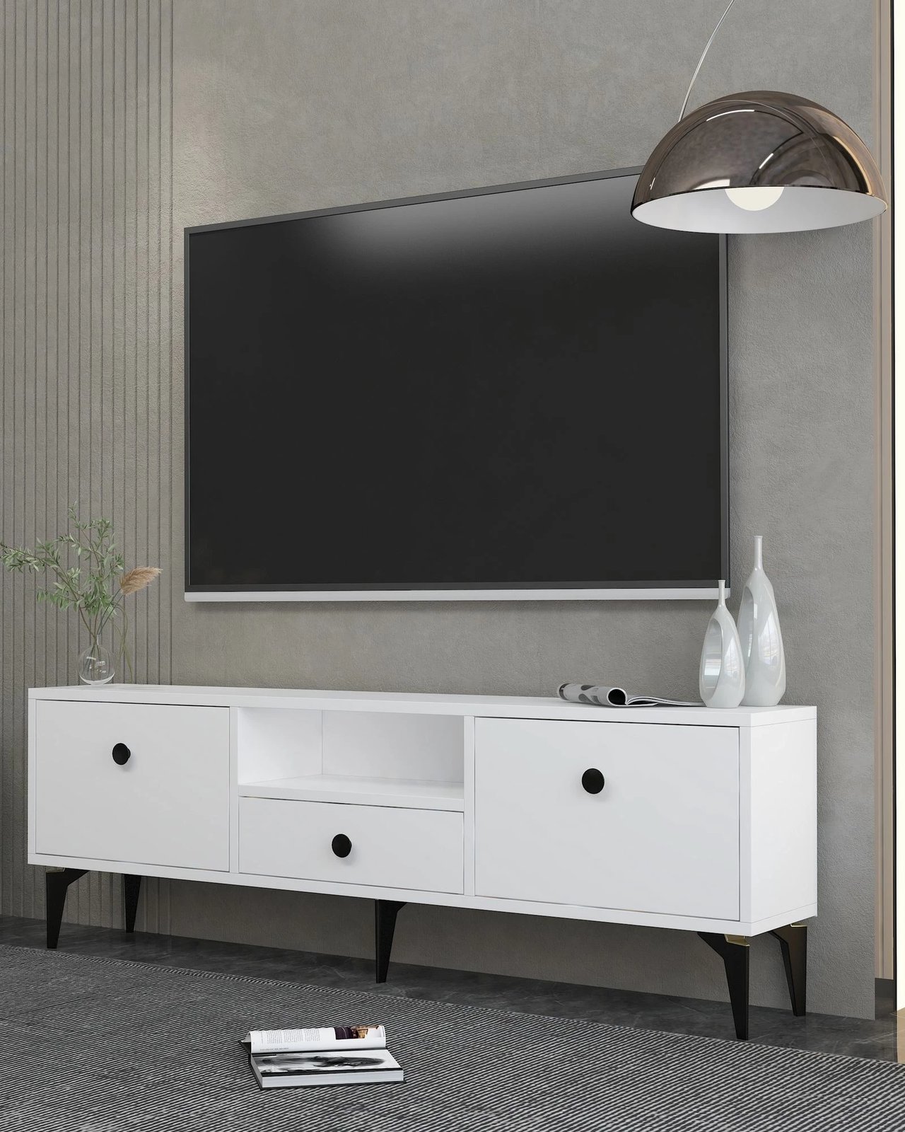 Komodë për TV Skye Decor, 1300-DROP-1, e bardhë, e zezë