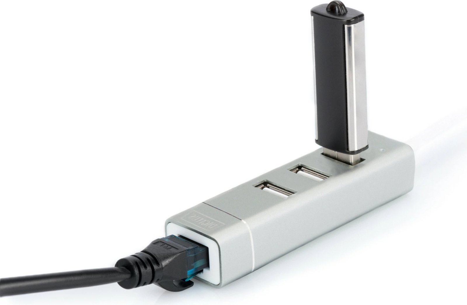 Hub USB Digitus, 3 porte, Ethernet, Alumini