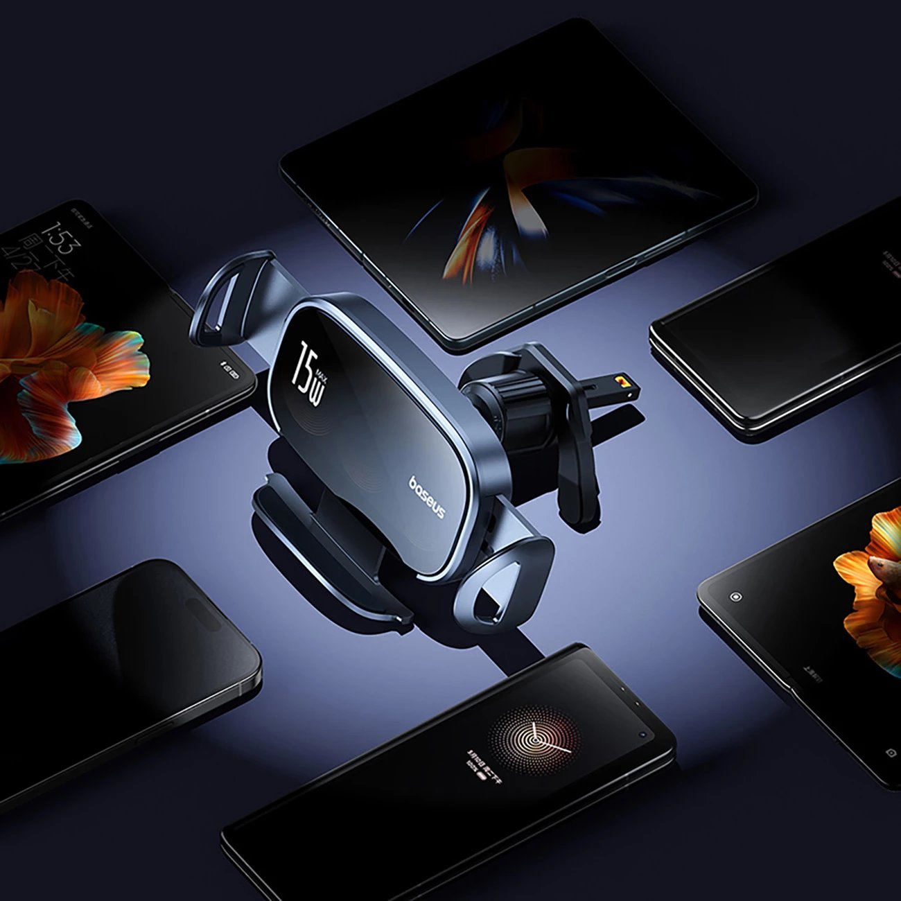 Mbajtës elektrik Baseus LightChaser BS-CM029 me karikues pa tela 15W, për veturë, i zi