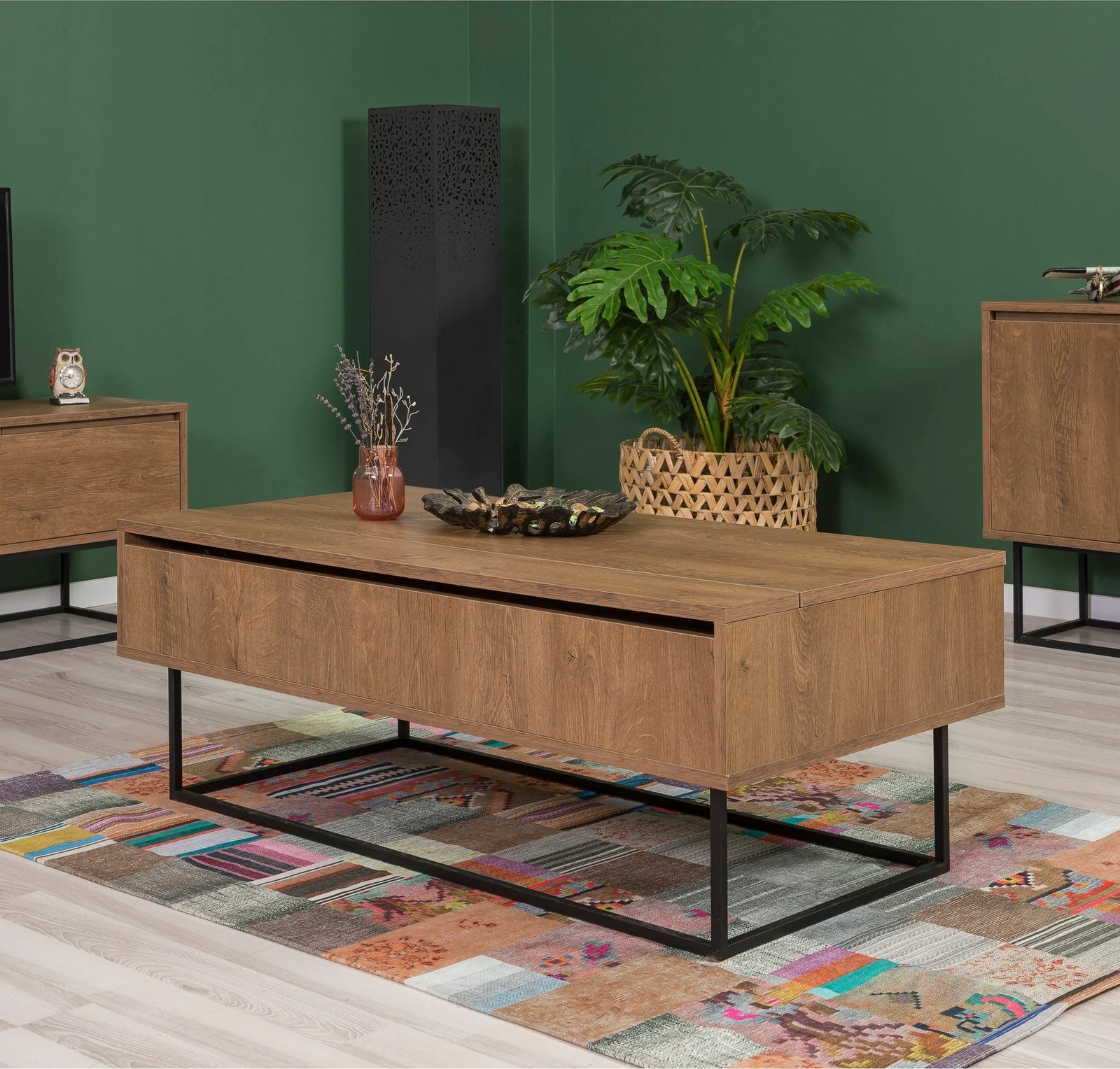 Set mobiljesh për dhomë dite, ngjyrë arre dhe e zezë, Laxus Takım 22, Skye Decor