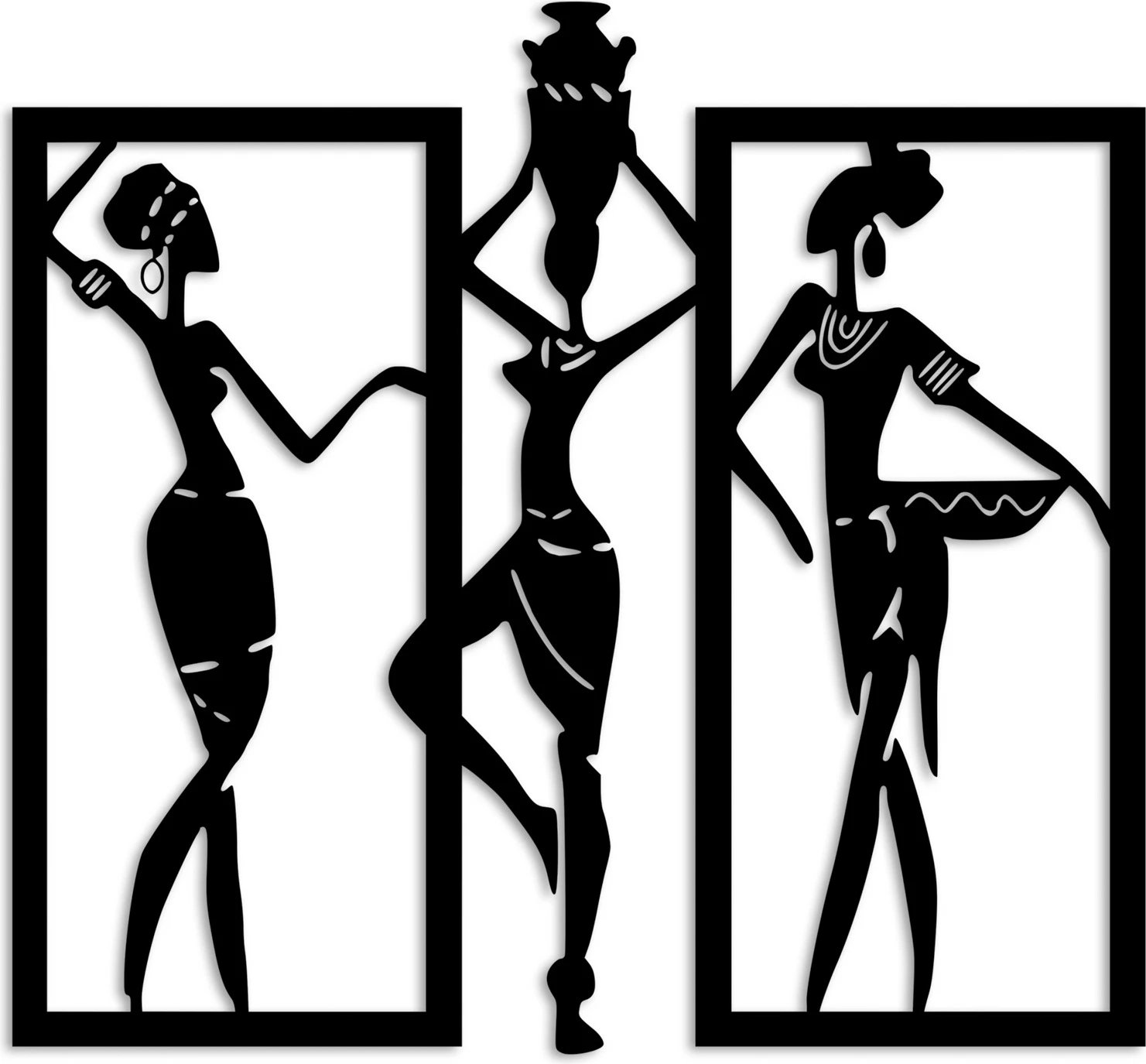 Aksesor dekorativ metalik për mur, gra afrikane, Wallity