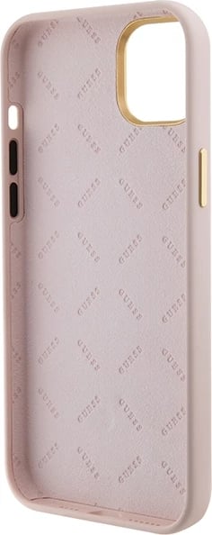 Mbështjellës Guess Silicone Logo Strass 4G për iPhone 15, Rozë e çelët