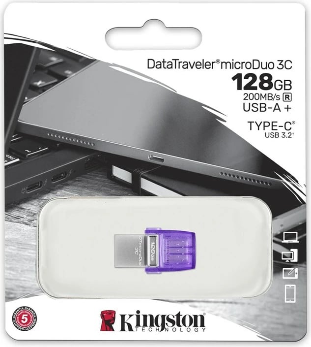 USB Kingston, USB Type-A/C 3.2 Gen 1, 64GB, vjollcë/ argjend USB Kingston, USB Type-A/C 3.2 Gen 1, 64GB, vjollcë/ argjend