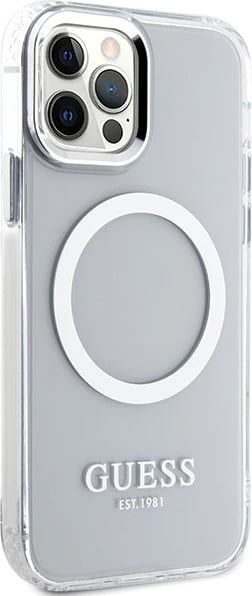 Mbështjellës Guess Metal Outline Magsafe për iPhone 12 / iPhone 12 Pro, argjend