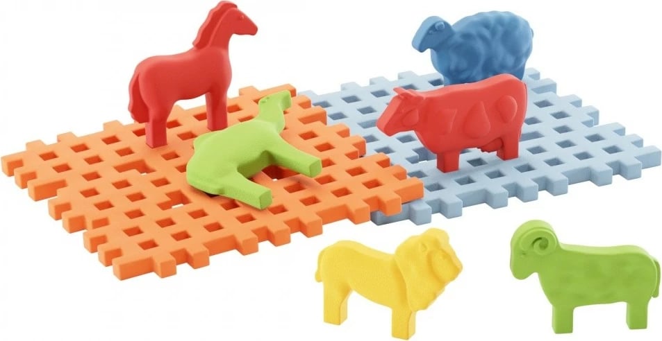 Set lodrash ndërtimi Marioinex Mini Waffle Blocks Animals me bazë, 8 pjesë, shumëngjyrëshe