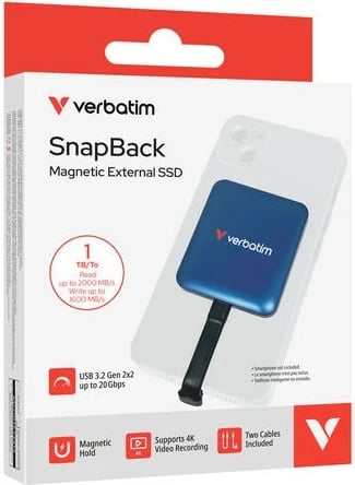Disk i jashtëm SSD Verbatim SnapBack DQVE32075PLG 1TB USB 3.2 Gen 2x2 2000/1600 MB/s MagSafe Apple ProRes 4K/60fps blu