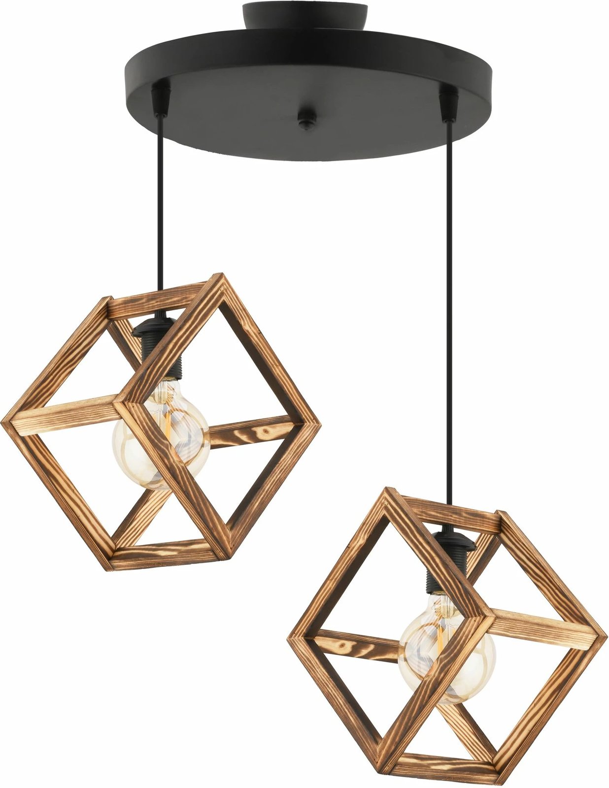 Llambë tavani Opviq, Cube Double B, metal dhe dru, natyrale/zezë