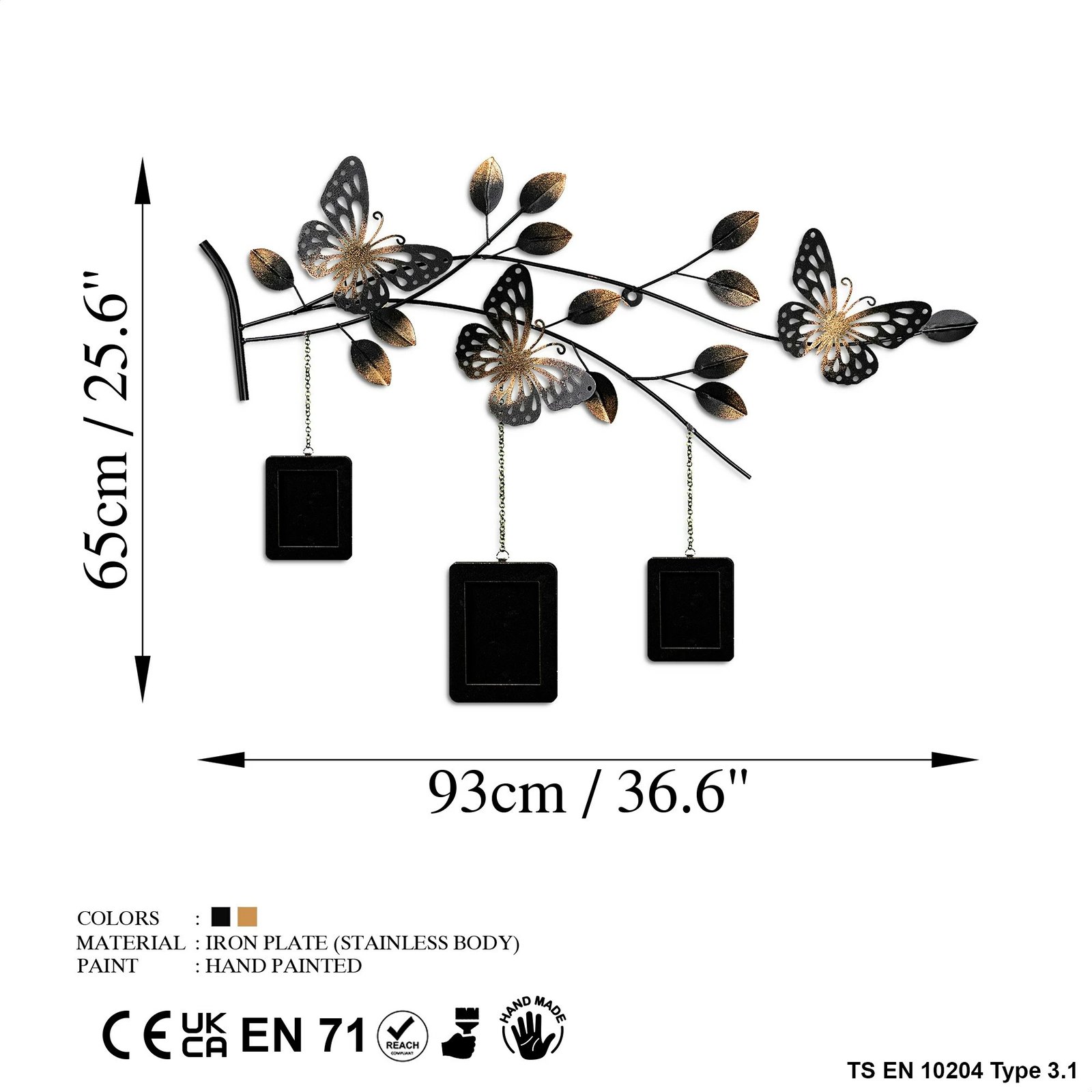 Aksesor dekorativ metalik për mur, Wallity Dalvere 2, shumëngjyrësh, 93x65x4cm