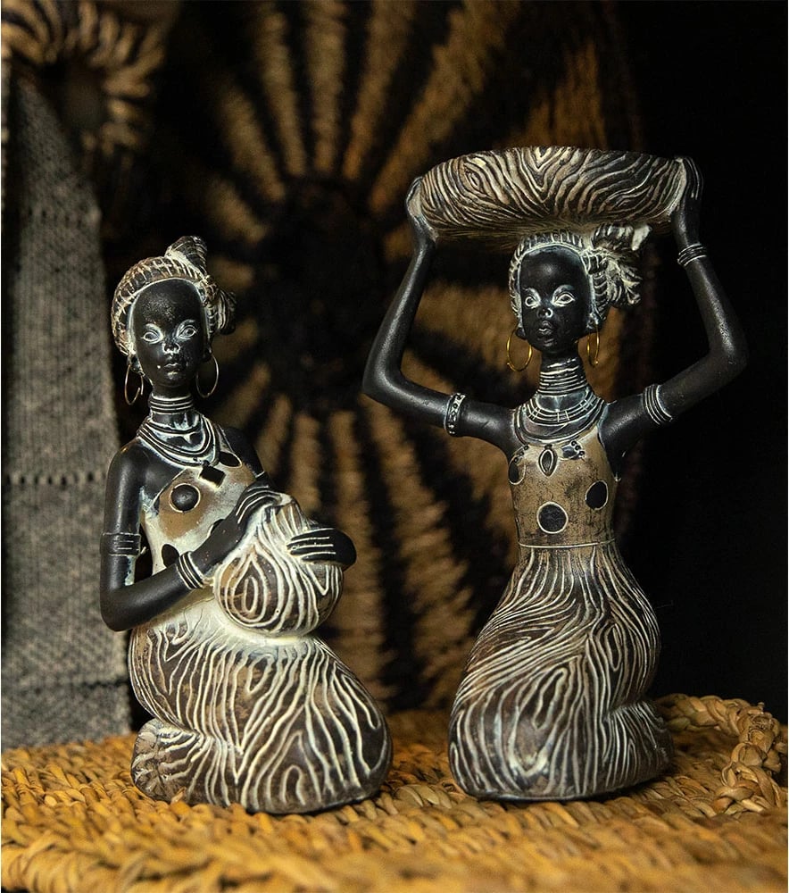 Figurë dekorative RABIA 1, polirezine, e zezë, kafe, e bardhë, 13x13x20cm