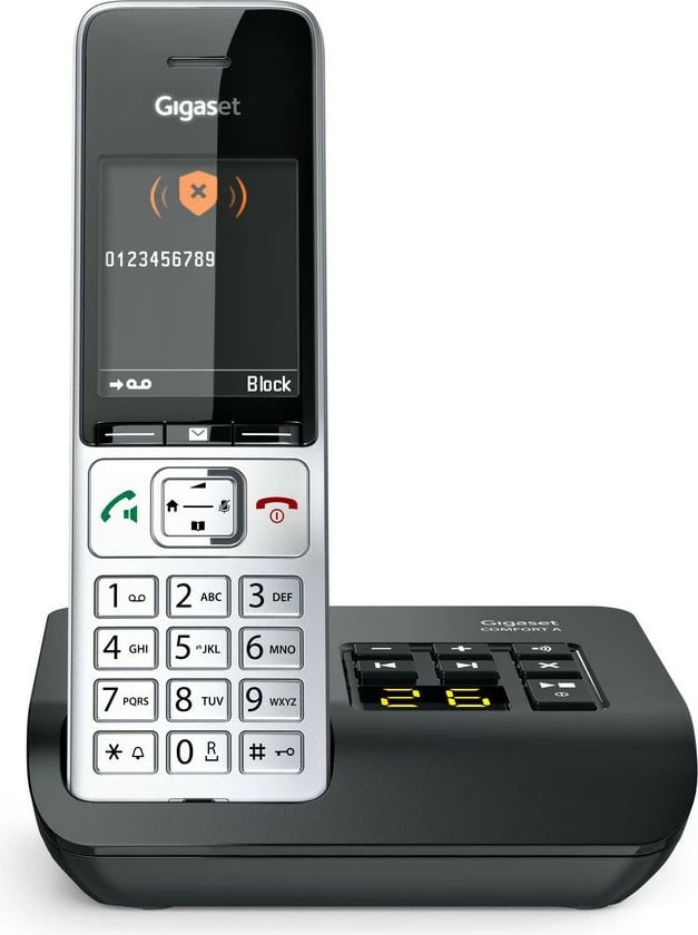 Telefon fiks Gigaset COMFORT 500A, analog/DECT, regjistrues automatik, ekran ngjyrë, 200 kontakte, i zi/argjendtë