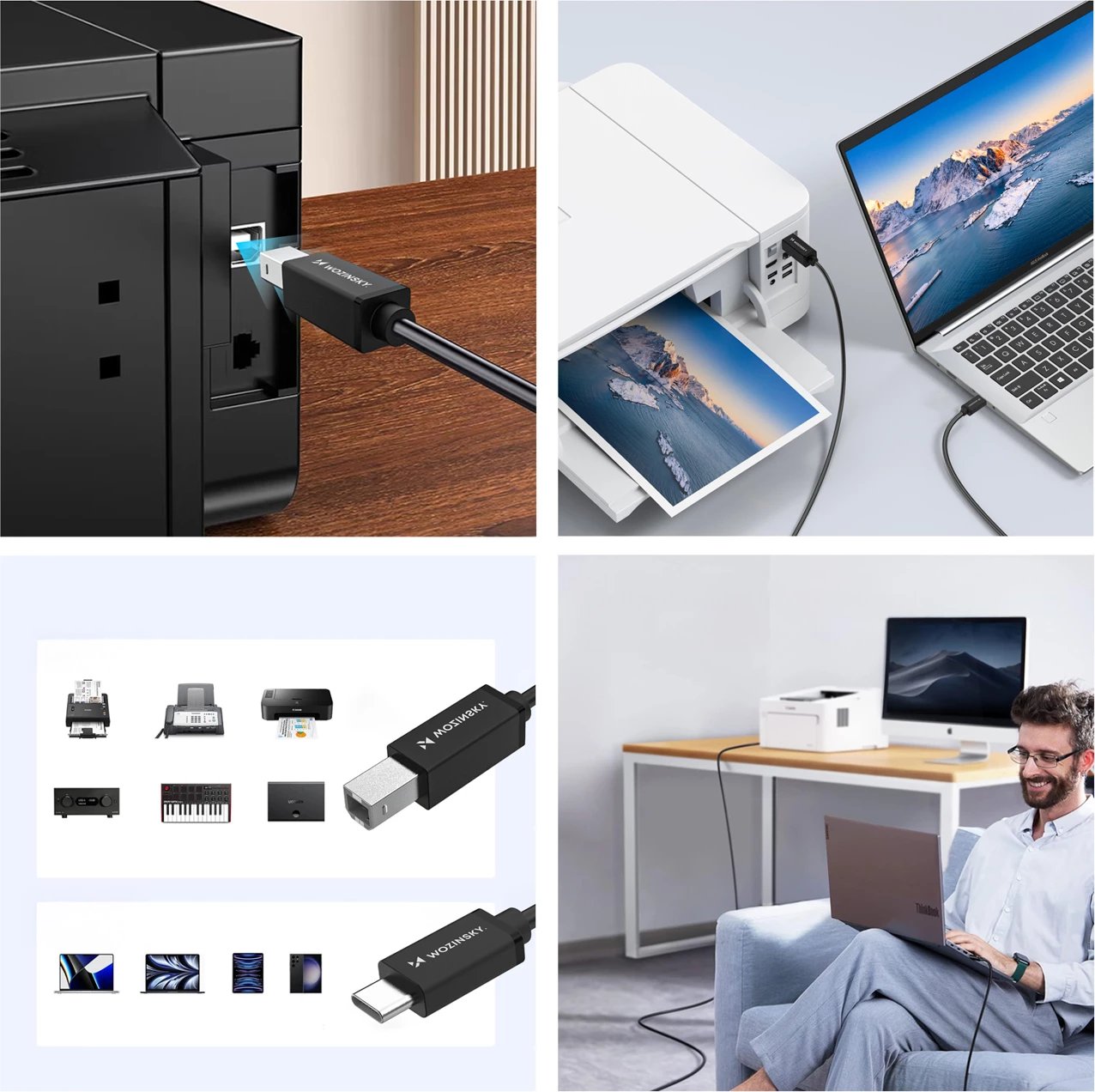 Kabllo USB-B në USB-C, Wozinsky WKDDY1S, 1 m USB 2.0 480 Mb/s, e zezë