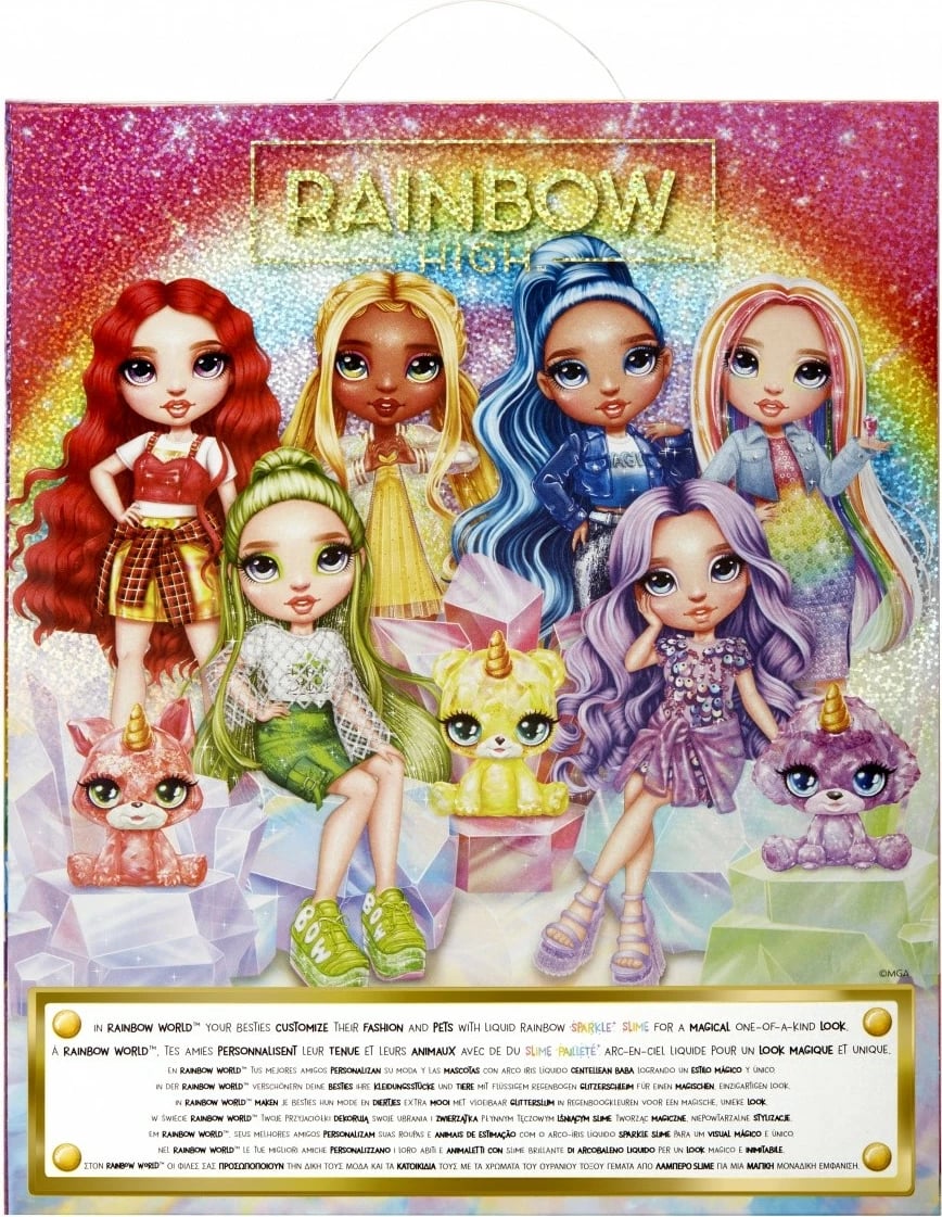 Kukull Rainbow High MGA Violet Willow, set me slime dhe kafshë magjike, vjollcë