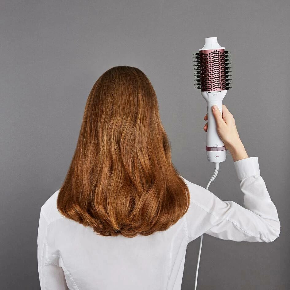 Furçë flokësh me ajër të nxehtë, Rowenta CF6135F0 Volumizer 3D, furçë ovale XL, jonizim, e bardhë/rozë