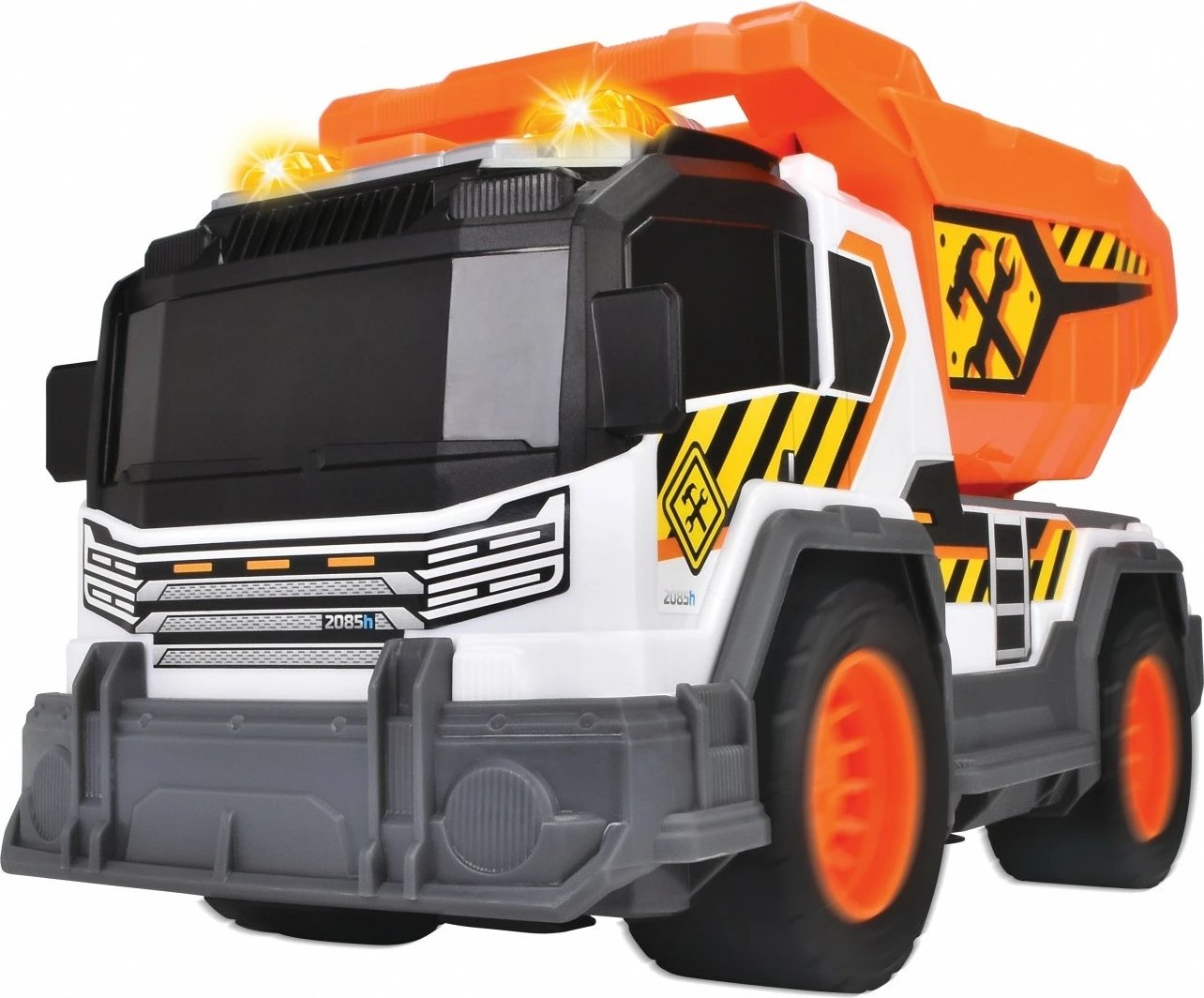 Kamion lodër Dickie A.S. Dump Truck 30 cm, me dritë e zë, portokalli/zi/gri/bardhë Kamion lodër Dickie A.S. Dump Truck 30 cm, me dritë e zë, portokalli/zi/gri/bardhë