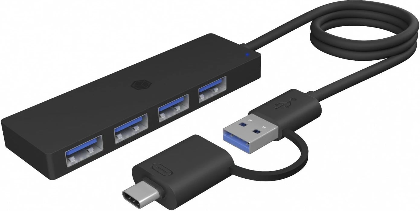 Kasë USB IcyBox IB-HUB1424-C3, 4 porta, USB 3.2 Gen 1, Type-C/Type-A, e zezë