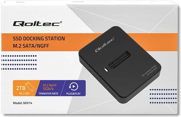 Stacion dokimi Qoltec 50314 për SSD M.2 SATA, USB 3.1, i zi