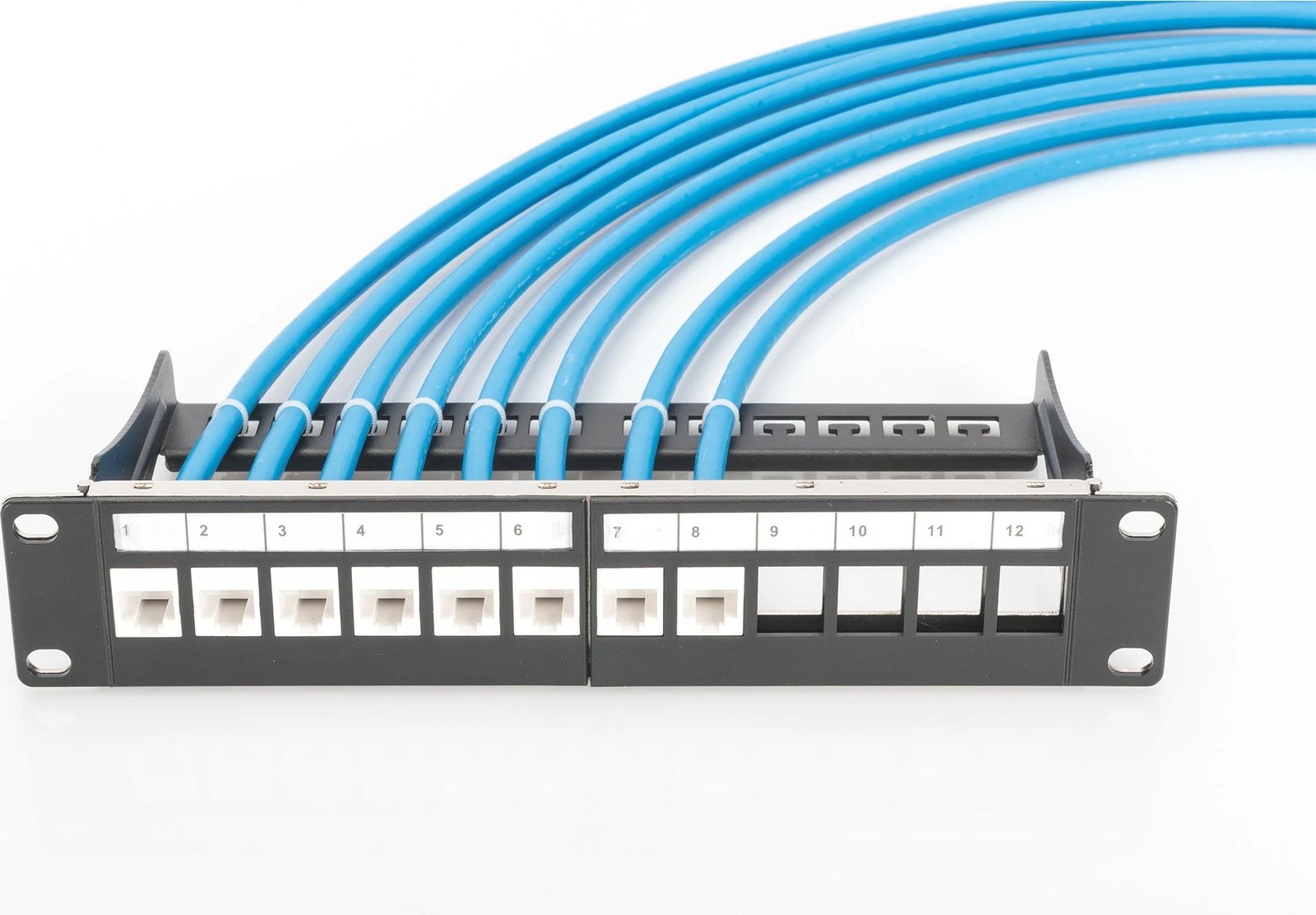Patch panel Digitus modular 12-port, rack mounting 1U, e zezë