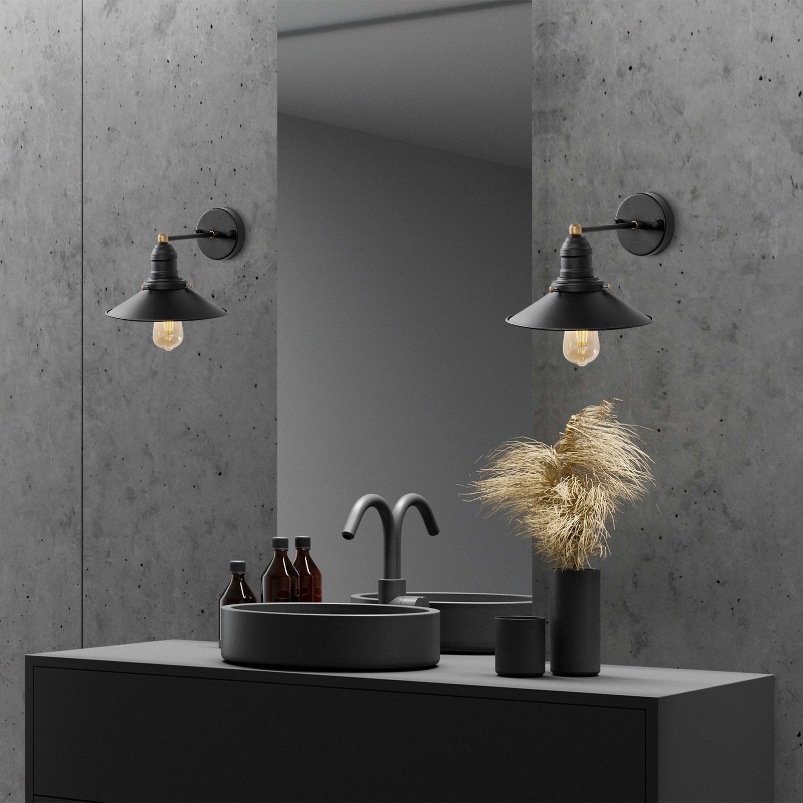 Llambë muri Opviq, formë konike, ngjyrë e zezë-antike, 24x27x20cm Llambë muri Opviq, formë konike, ngjyrë e zezë-antike, 24x27x20cm