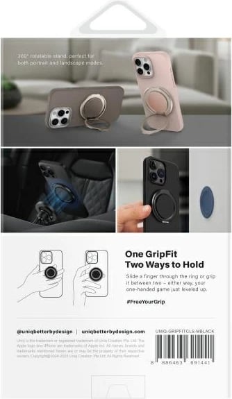 Mbajtës magnetik për celular Uniq GripFit 360, universal, i zi