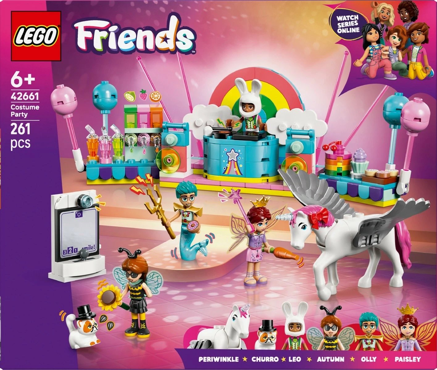 Set LEGO Friends 42661, Kostume Party me Njëbrirësh dhe Zanë, 261 pjesë
