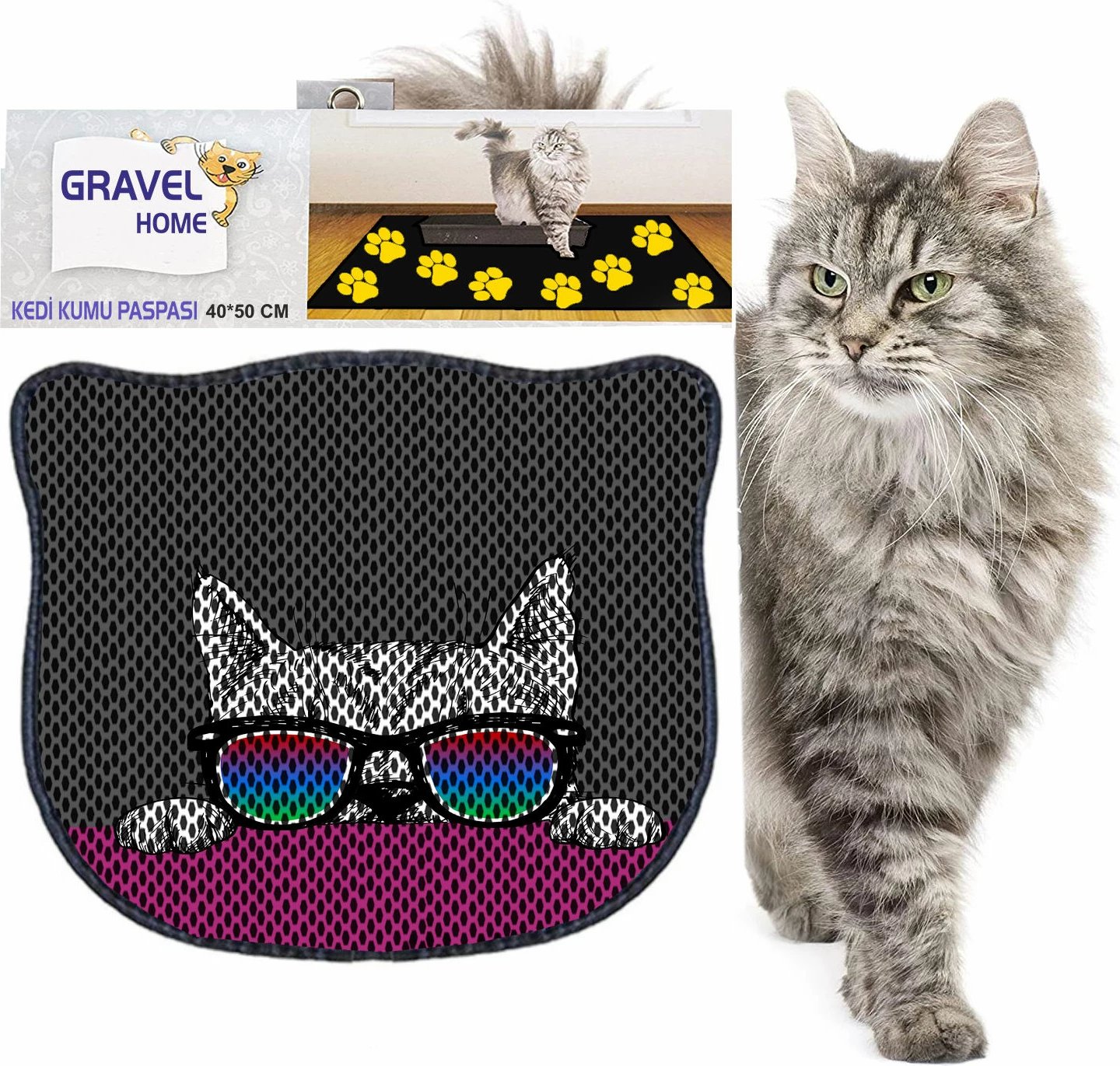 Tapet për rërë mace, shumëngjyrësh, Paws & Whiskers, Kdkafa0224, 40x50cm