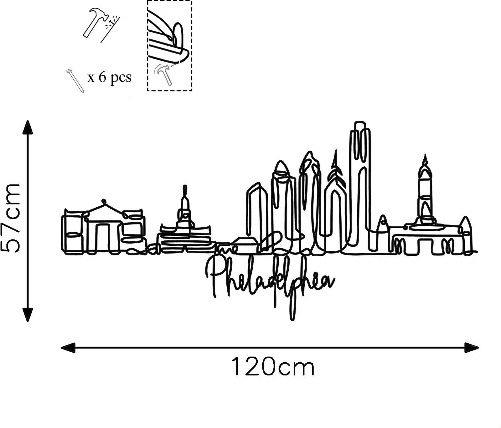 Aksesor dekorativ metalik për mur, Wallity, Philadelphia, ngjyrë e zezë, 120x57x1.5cm