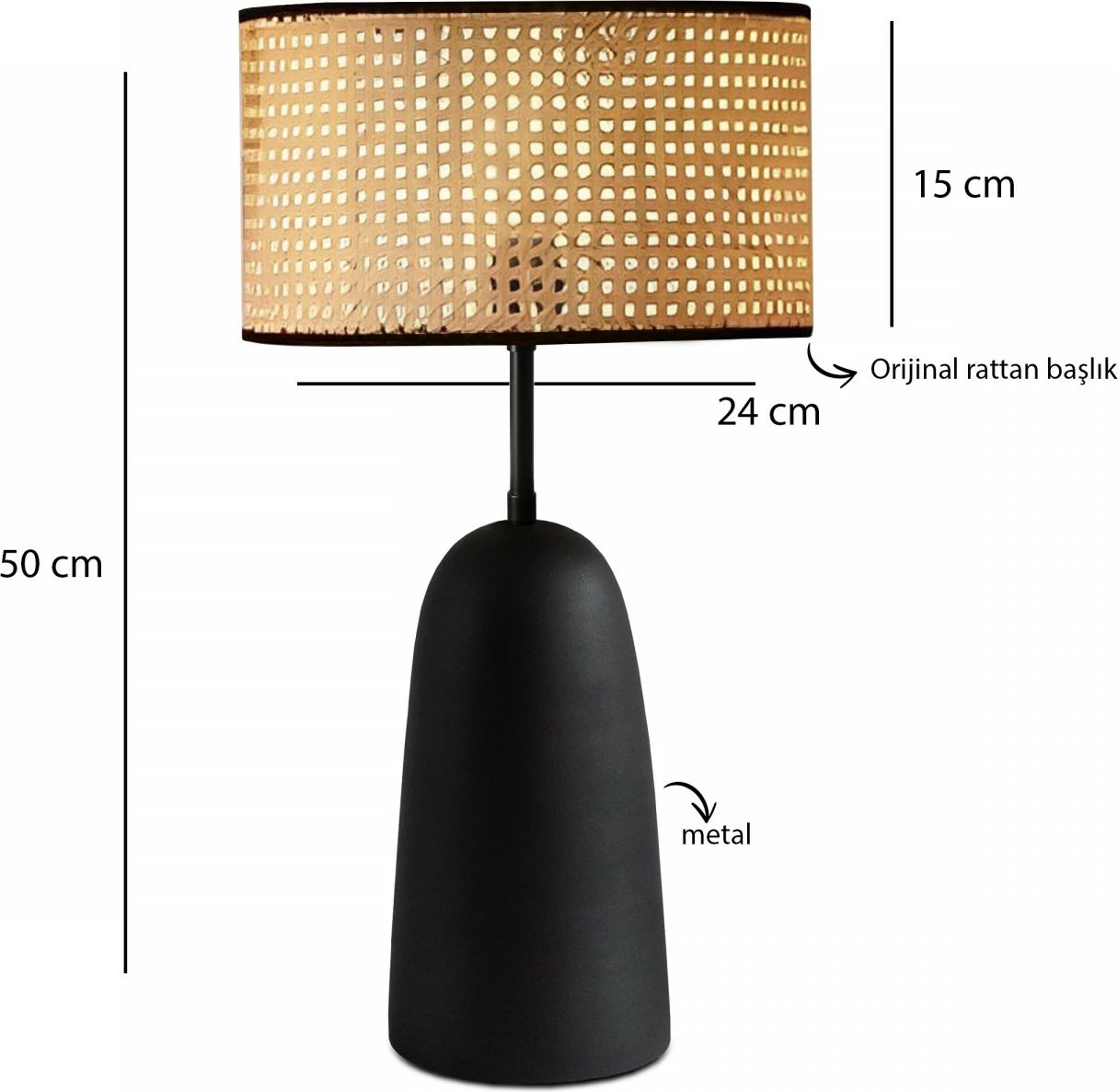 Llambë tavoline Opviq, AYD-3744, metal dhe ratan, bezhë/zi